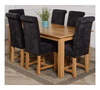 That's Furniture Oslo 180 X 90 Cm Large Oak Dining Table And 6 Chairs Dining Set With Washington Black Fabric Chairs