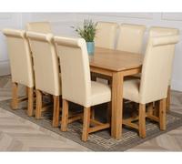That's Furniture Oslo 180 X 90 Cm Large Oak Dining Table And 8 Chairs Dining Set With Washington Ivory Leather Chairs