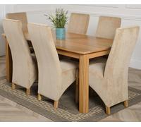 That's Furniture Oslo 180 x 90cm Large Oak Dining Set with Lola Fabric Chairs - 180x90x77cm - 6 chairs - Beige