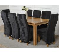 That's Furniture Oslo 180 x 90cm Large Oak Dining Set with Lola Fabric Chairs - 8 chairs - Black