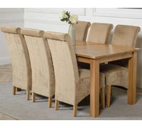 That's Furniture Oslo 180 x 90cm Large Oak Dining Set with Montana Fabric Chairs - 180x90x77cm - 6 chairs - Beige