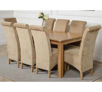 That's Furniture Oslo 180 x 90cm Large Oak Dining Set with Montana Fabric Chairs - 180x90x77cm - 8 chairs - Beige