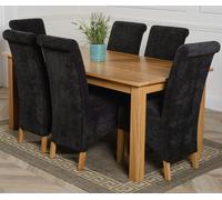 That's Furniture Oslo 180 x 90cm Large Oak Dining Set with Montana Fabric Chairs - 6 chairs - Black