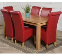 That's Furniture Oslo 180 x 90cm Large Oak Dining Set with Montana Leather Chairs - 180x90x77cm - 6 chairs - Burgundy