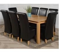 That's Furniture Oslo 180 x 90cm Large Oak Dining Set with Montana Leather Chairs - 180x90x77cm - 8 chairs - Black