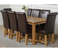 That's Furniture Oslo 180 x 90cm Large Oak Dining Set with Washington Leather Chairs - 8 chairs - Brown