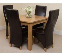 That's Furniture Oslo 90 x 90cm Small Square Oak Dining Set with Lola Leather Chairs - 1 - 4 chairs - Brown