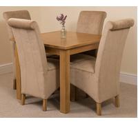 That's Furniture Oslo 90 x 90cm Small Square Oak Dining Set with Montana Fabric Chairs - 1 - 4 chairs - Beige