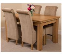 That's Furniture Richmond 140Cm - 220Cm Oak Extending Dining Table And 4 Chairs Dining Set With Montana Beige Fabric Chairs