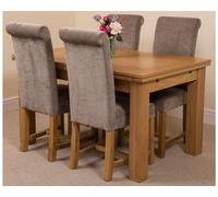 That's Furniture Richmond 140Cm - 220Cm Oak Extending Dining Table And 4 Chairs Dining Set With Washington Grey Fabric Chairs