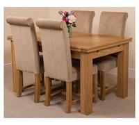 That's Furniture Richmond 140Cm - 220Cm Oak Extending Dining Table And 4 Chairs Dining Set With Washington Beige Fabric Chairs