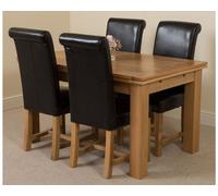 That's Furniture Richmond 140Cm - 220Cm Oak Extending Dining Table And 4 Chairs Dining Set With Washington Black Leather Chairs