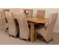 That's Furniture Richmond 140Cm - 220Cm Oak Extending Dining Table And 6 Chairs Dining Set With Lola Beige Fabric Chairs