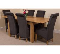 That's Furniture Richmond 140Cm - 220Cm Oak Extending Dining Table And 6 Chairs Dining Set With Montana Black Fabric Chairs