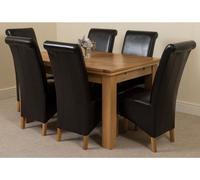 That's Furniture Richmond 140Cm - 220Cm Oak Extending Dining Table And 6 Chairs Dining Set With Montana Black Leather Chairs
