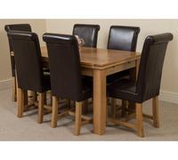 That's Furniture Richmond 140Cm - 220Cm Oak Extending Dining Table And 6 Chairs Dining Set With Washington Brown Leather Chairs
