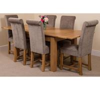 That's Furniture Richmond 140Cm - 220Cm Oak Extending Dining Table And 6 Chairs Dining Set With Washington Grey Fabric Chairs