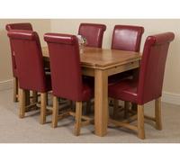 That's Furniture Richmond 140Cm - 220Cm Oak Extending Dining Table And 6 Chairs Dining Set With Washington Burgundy Leather Chairs