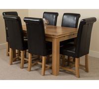 That's Furniture Richmond 140Cm - 220Cm Oak Extending Dining Table And 6 Chairs Dining Set With Washington Black Leather Chairs