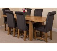 That's Furniture Richmond 140Cm - 220Cm Oak Extending Dining Table And 6 Chairs Dining Set With Washington Black Fabric Chairs