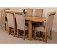 That's Furniture Richmond 140Cm - 220Cm Oak Extending Dining Table And 6 Chairs Dining Set With Washington Beige Fabric Chairs