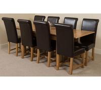 That's Furniture Richmond 140Cm - 220Cm Oak Extending Dining Table And 8 Chairs Dining Set With Washington Brown Leather Chairs
