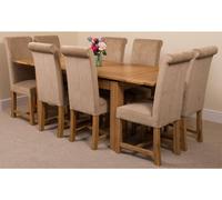 That's Furniture Richmond 140Cm - 220Cm Oak Extending Dining Table And 8 Chairs Dining Set With Washington Beige Fabric Chairs