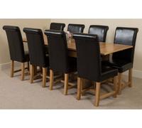 That's Furniture Richmond 140Cm - 220Cm Oak Extending Dining Table And 8 Chairs Dining Set With Washington Black Leather Chairs