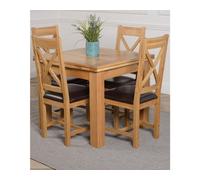 That's Furniture Richmond 90Cm - 150Cm Square Oak Extending Dining Table And 4 Chairs Dining Set With Berkeley Brown Leather Chairs