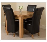 That's Furniture Richmond 90Cm - 150Cm Square Oak Extending Dining Table And 4 Chairs Dining Set With Montana Black Leather Chairs