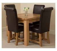 That's Furniture Richmond 90Cm - 150Cm Square Oak Extending Dining Table And 4 Chairs Dining Set With Washington Brown Leather Chairs