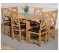 That's Furniture Richmond 90Cm - 150Cm Square Oak Extending Dining Table And 6 Chairs Dining Set With Berkeley Brown Leather Chairs