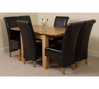 That's Furniture Richmond 90Cm - 150Cm Square Oak Extending Dining Table And 6 Chairs Dining Set With Montana Black Leather Chairs