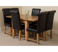That's Furniture Richmond 90Cm - 150Cm Square Oak Extending Dining Table And 6 Chairs Dining Set With Washington Black Leather Chairs