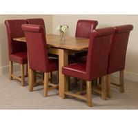 That's Furniture Richmond 90Cm - 150Cm Square Oak Extending Dining Table And 6 Chairs Dining Set With Washington Burgundy Leather Chairs