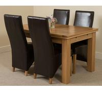 That's Furniture Richmond Medium Oak Extendable Dining Table with Lola Leather Chairs - 220x90x78cm - 4 chairs - Brown