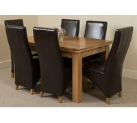 That's Furniture Richmond Medium Oak Extendable Dining Table with Lola Leather Chairs - 220x90x78cm - 6 chairs - Brown