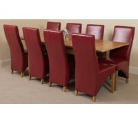 That's Furniture Richmond Medium Oak Extendable Dining Table with Lola Leather Chairs - 220x90x78cm - 8 chairs - Burgundy