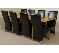 That's Furniture Richmond Medium Oak Extendable Dining Table with Lola Leather Chairs - 220x90x78cm - 8 chairs - Black