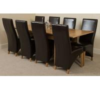 That's Furniture Richmond Medium Oak Extendable Dining Table with Lola Leather Chairs - 220x90x78cm - 8 chairs - Brown