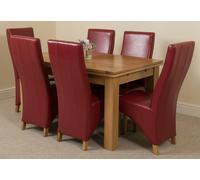 That's Furniture Richmond Medium Oak Extendable Dining Table with Lola Leather Chairs - 6 chairs - Burgundy