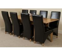 That's Furniture Richmond Medium Oak Extendable Dining Table with Lola Leather Chairs - 8 chairs - Black