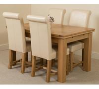 That's Furniture Richmond Medium Oak Extendable Dining Table with Washington Leather Chairs - 4 chairs - Ivory