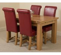 That's Furniture Richmond Medium Oak Extendable Dining Table with Washington Leather Chairs - 4 chairs - Burgundy