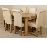 That's Furniture Richmond Medium Oak Extendable Dining Table with Washington Leather Chairs - 6 chairs - Ivory