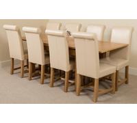 That's Furniture Richmond Medium Oak Extendable Dining Table with Washington Leather Chairs - 8 chairs - Ivory