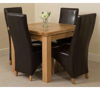 That's Furniture Richmond Small Extending Oak Dining Set with Lola Leather Chairs - 90x90x78cm - 4 chairs - Brown
