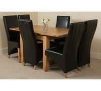 That's Furniture Richmond Small Extending Oak Dining Set with Lola Leather Chairs - 90x90x78cm - 6 chairs - Black