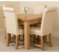 That's Furniture Richmond Small Extending Oak Dining Set with Washington Leather Chairs - 4 chairs - Ivory