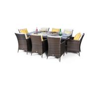 Thats Furniture Savannah Fire Pit 8 Seater Rectangle Rattan Dining Set in Brown Thats Furniture Brown